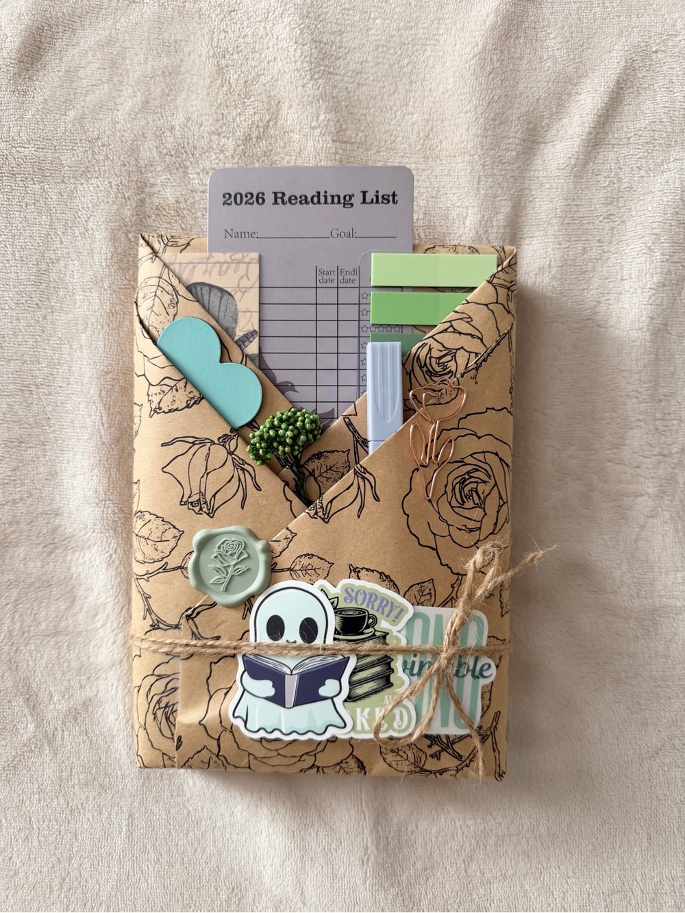Handmade Floral Kraft Desk Organizer Pouch in Brown